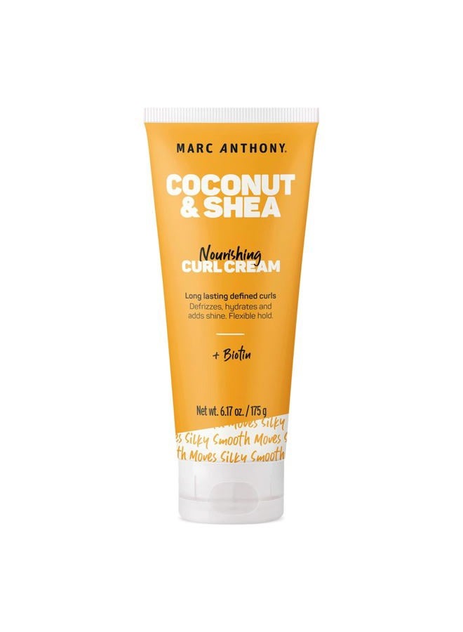Nourishing Curl Cream, Coconut Oil & Shea Butter - Anti-Frizz Biotin Detangling Cream to Enhance Curls, Defrizz, Hydrate & Adds Shine - Color Safe & Sulfate Free Styling Product