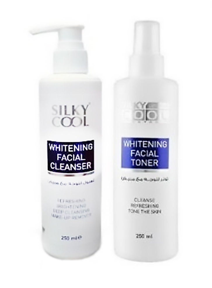 Silky Cool Whitening Facial Cleanser and Facial Toner Refreshing Brightening Deep Cleansing & Make-Up Remover 250mlx2