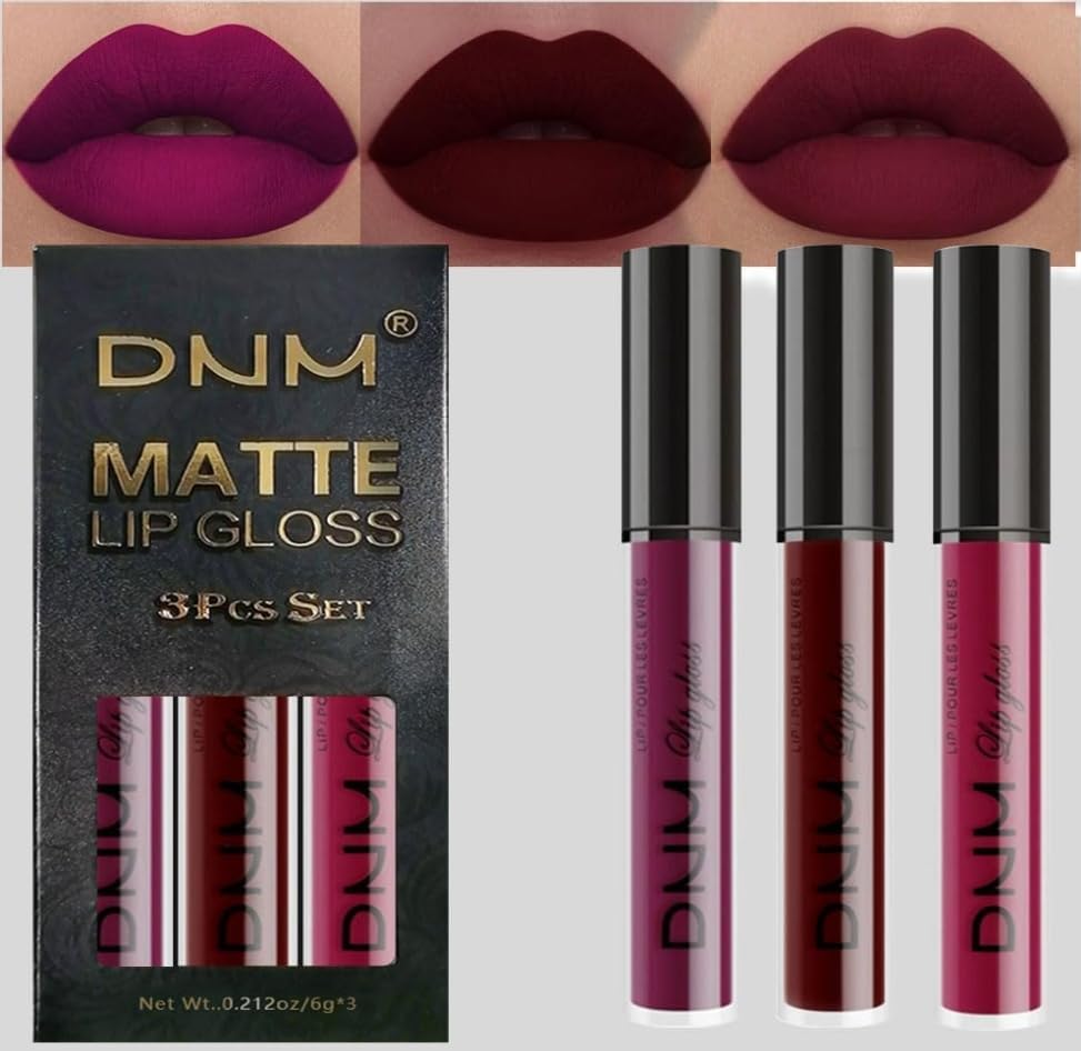 Dark Red Purple Matte Plum Liquid Lipstick 3Pcs Sets,24-hour Lipstick Dark Deep Maroon Purple Brown Plum Red Lip Stain 24 Smudge Waterproof for Women