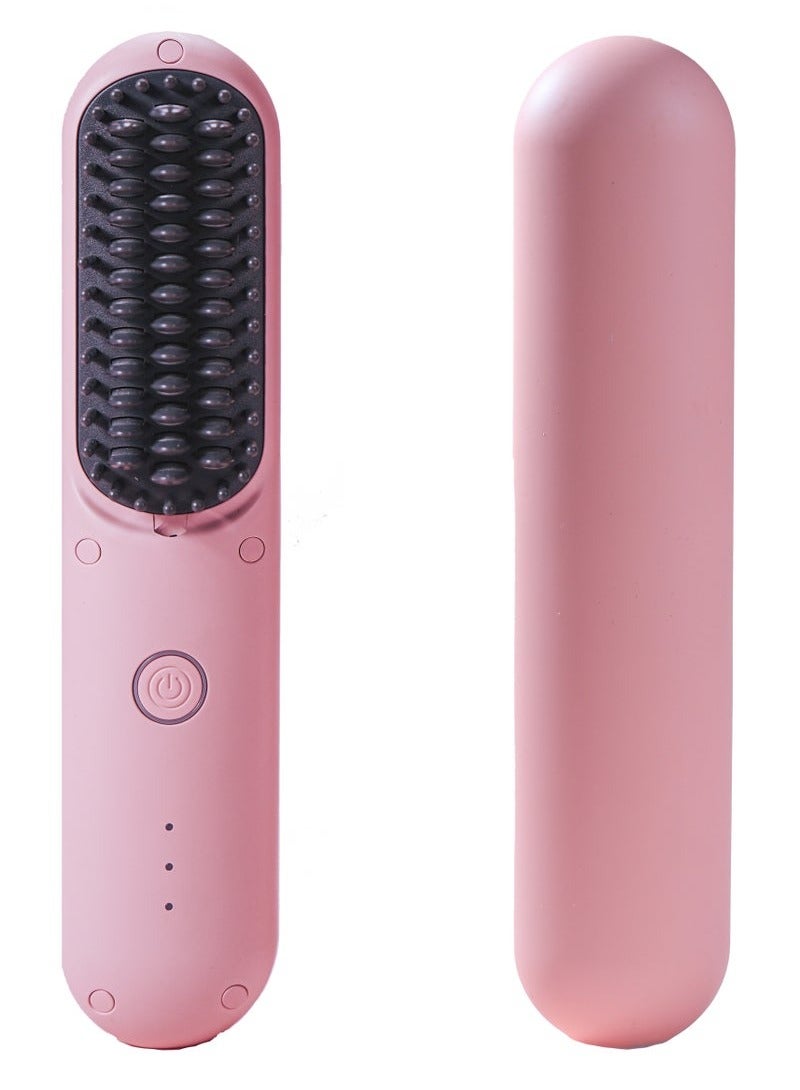 Cordless Hair Straightener Brush - Porta ECO Portable Straightening Brush for Travel, Mini Hot Ionic Straightener Comb for Women, Ceramic Coating, Lightweight for Touch-ups, No Charger, Pink