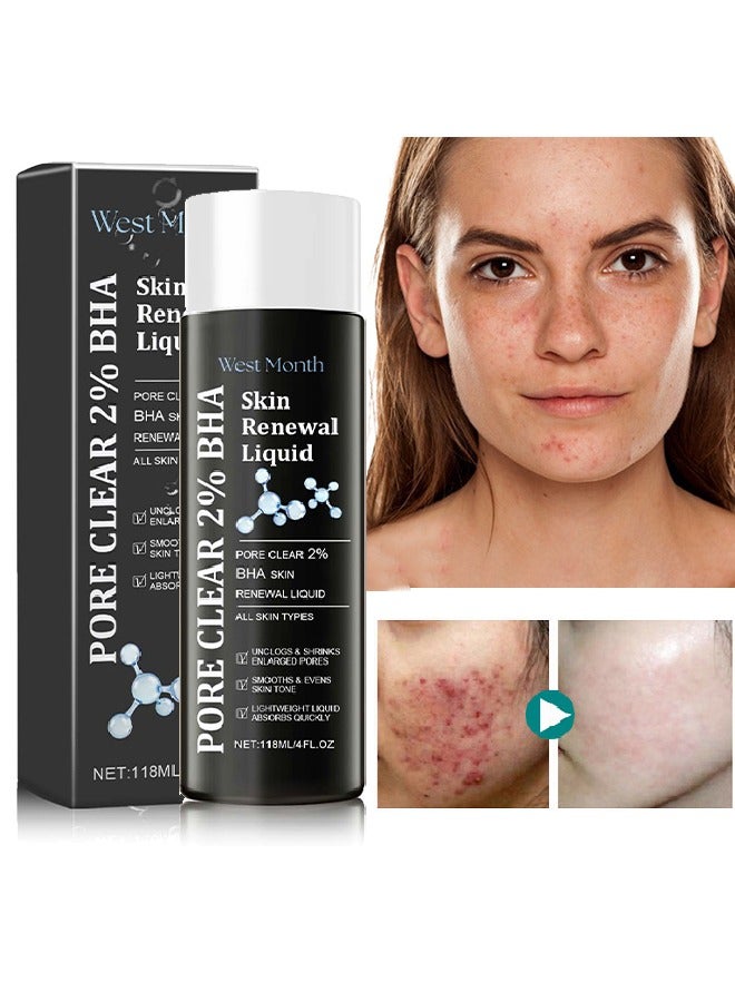 Skin Renewal liquid- pore clear 2% BHA Salicylic Acid Exfoliant Gentle Exfoliator for Blackheads Large Pores Wrinkles and Fine Lines Shrinks Enlarged Pores Smooths and Evens Skin Tone Face Exfoliator