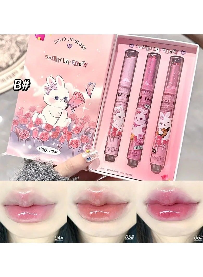 Luxurious Lip Honey Stick - Moisturizing, Mirror Glow, Natural Nude Shade, Water Light, Low Saturation Lip Glaze for Music Festival, Student-Friendly, Affordable Makeup Essential SET B #4 #5 #6