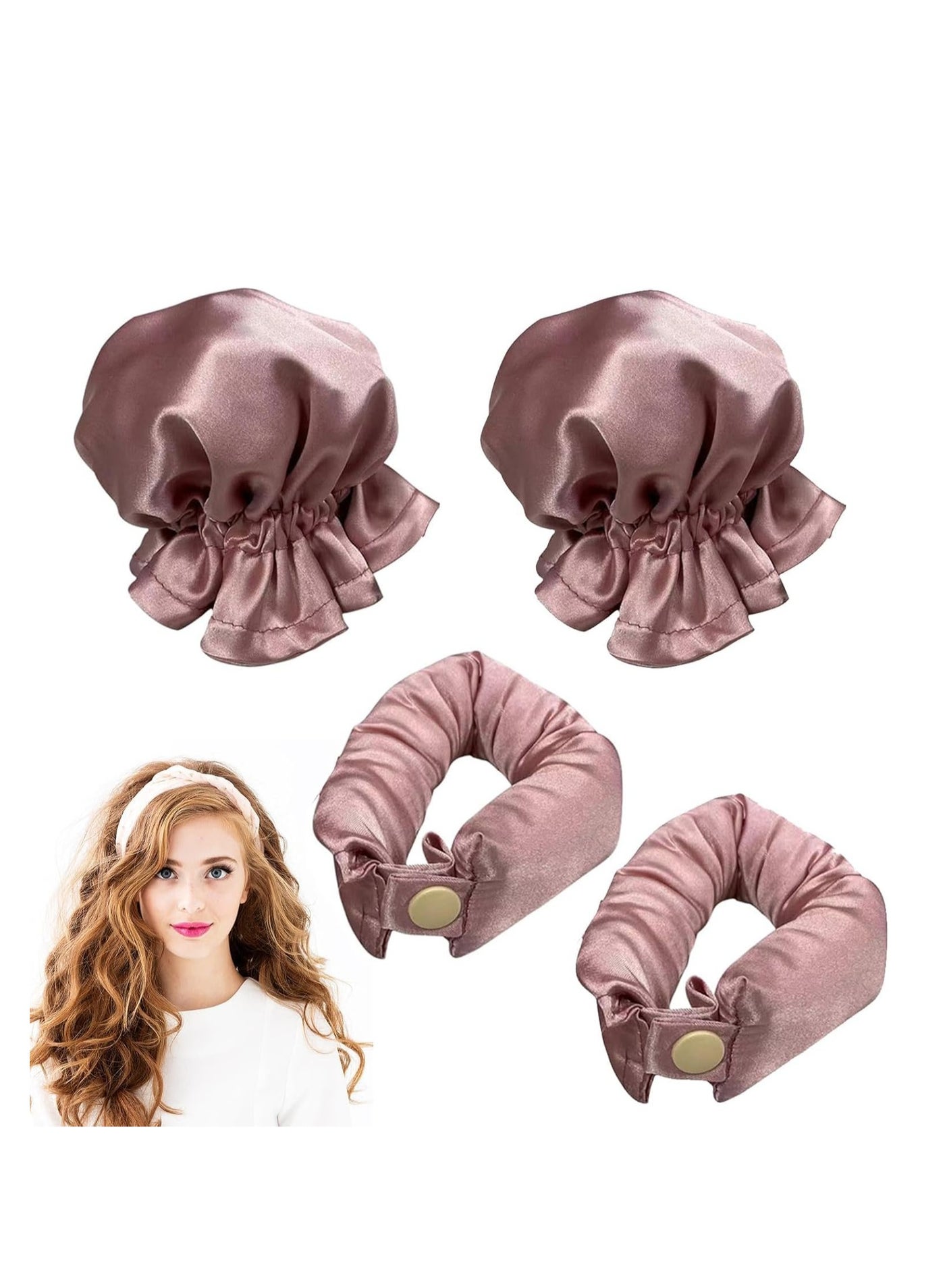4PCS Heatless Curls , Hair Curler No Heat, Hair Curlers Rollers with Hair Caps, Heatless Curling Rod Headband, Hair Curlers for Long Hair, Hair Styling Tools for Women (Pink)