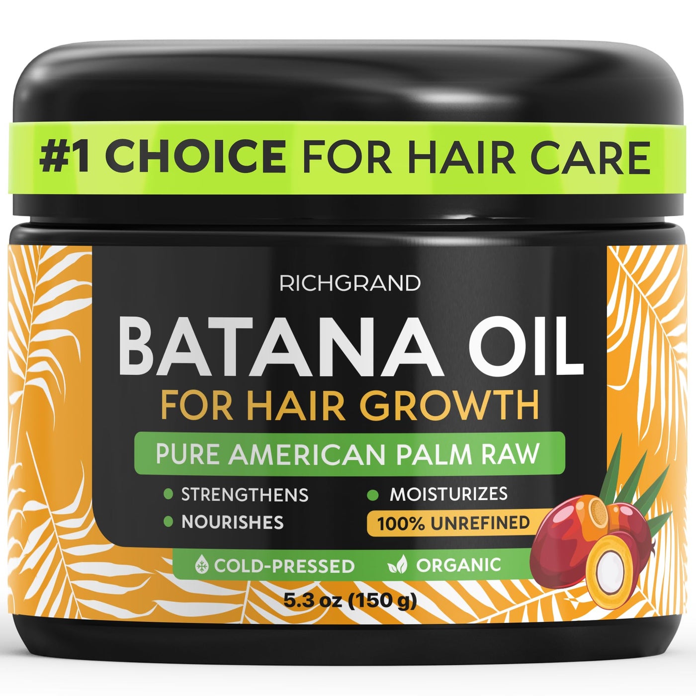 Batana Oil for Hair Growth & Skin - 100% Raw Unrefined Batana Butter from Honduras - Multipurpose Body Moisturizer - Natural Cold Pressed Oil for Scalp, Split Ends & Dryness (5.3 oz)