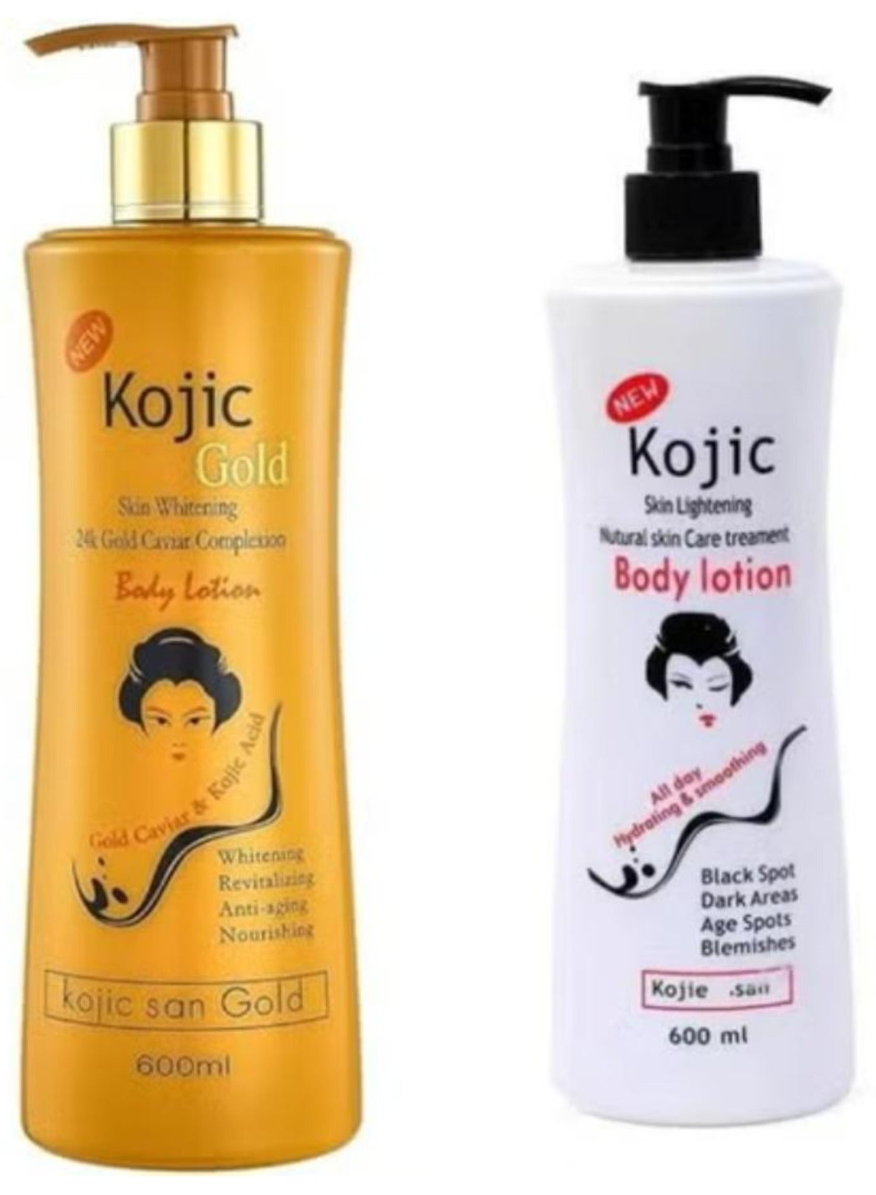 Set 2 Pcs Kojic Lotion For Lightening Natural Skin Care Treatment Body Lotion 600 ml + Kojic Gold Lightening and Whitening Body Lotion 600 ML