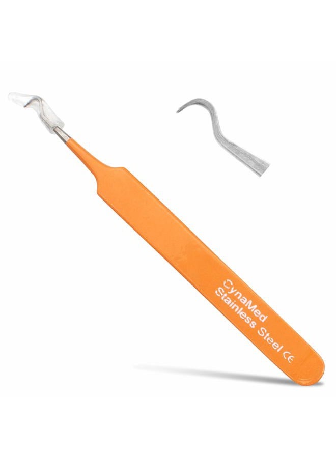 Blackhead Tweezer - Professional Curved Steel Tip Surgical Comedone & Splinter Extractor. Ideal Blemish & Acne Remover Tool Means Flawless Facial Skin (Orange)