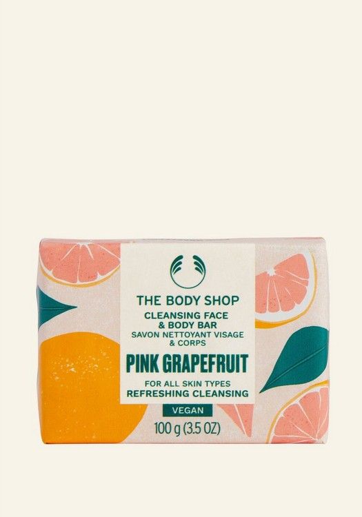 Pink Grapefruit Cleansing Face & Body Bar – Refreshing Soap Bar with Citrus Scent, Enriched with Shea Butter, For All Skin Types, 90% Natural Ingredients, 100g