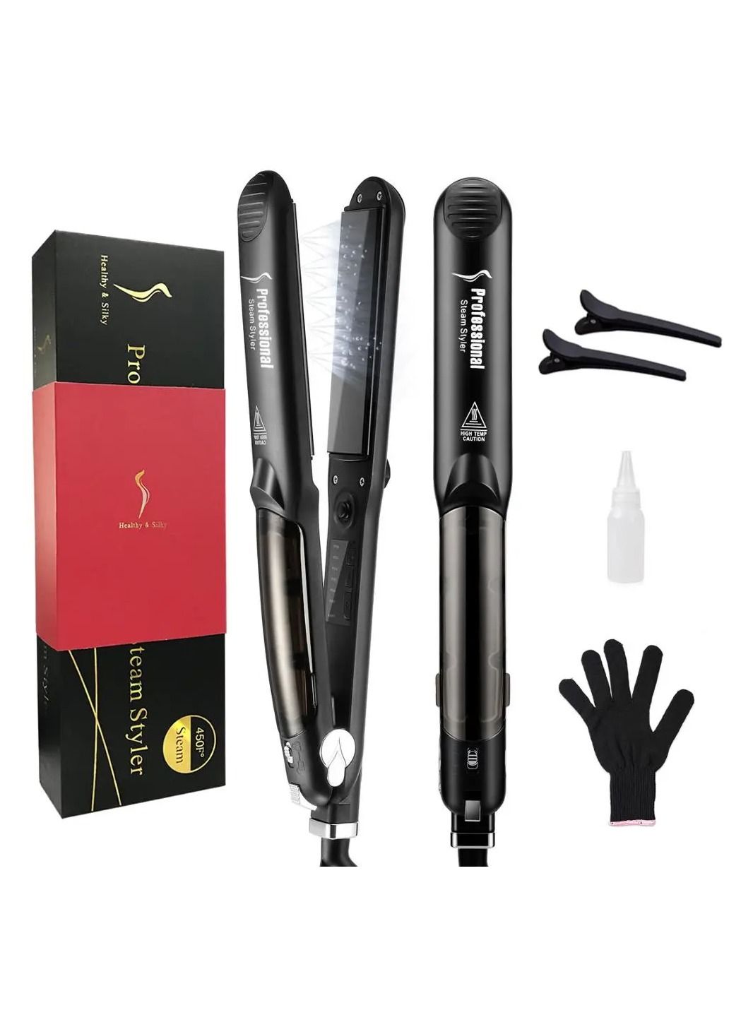 Ceramic steam flat iron professional hair straightening and curling tool