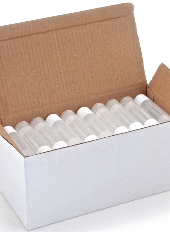 50, Clear, Empty, 5.5 ml Lip Balm Tubes with White Caps