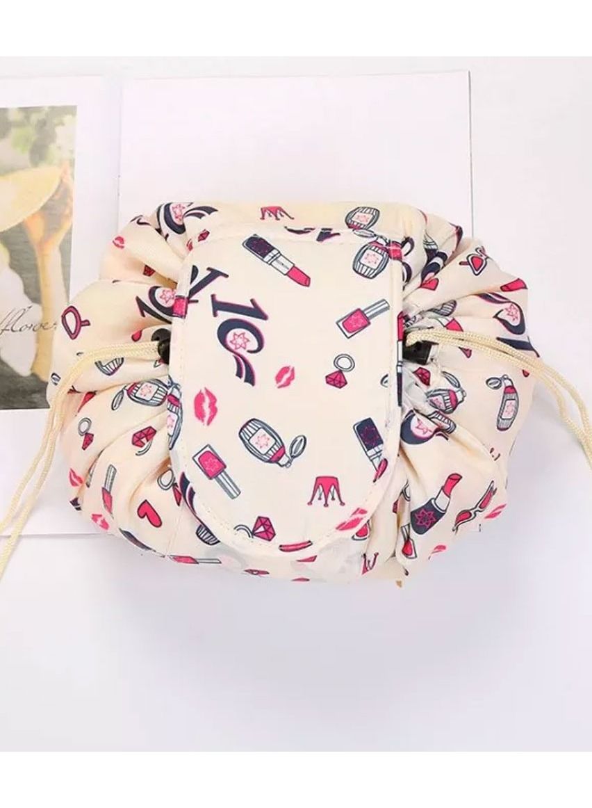 Makeup Bag Drawstring Travel Cosmetic Bag Round Magic Toiletry Beauty Kit Pouch Makeup Accessories Print
