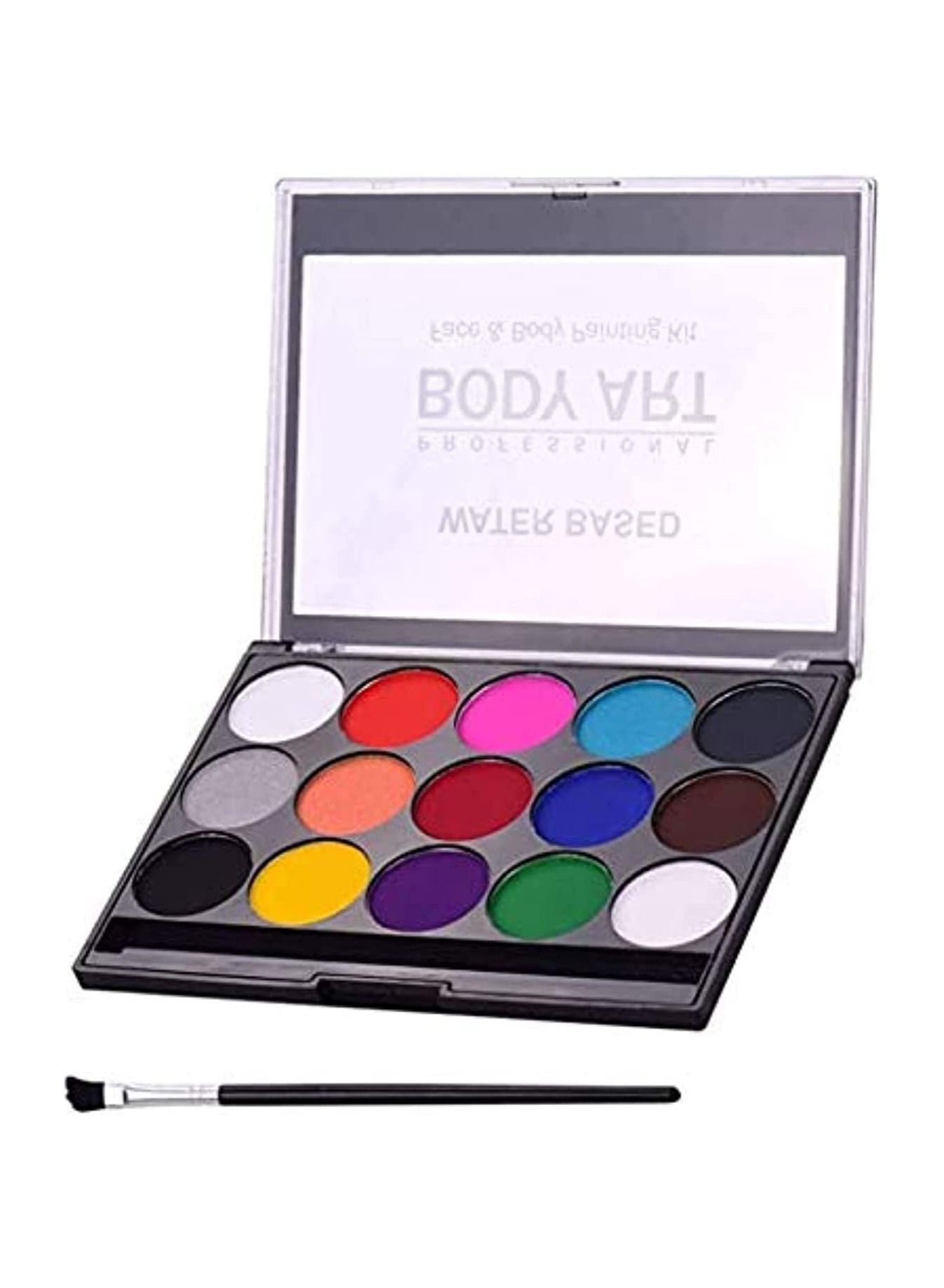 Professional Body Art Face Painting Kit Water Based Removable Body Paints 15 Colors Palette with One Paintbrush For  Costume Makeup Themed Party Supplies