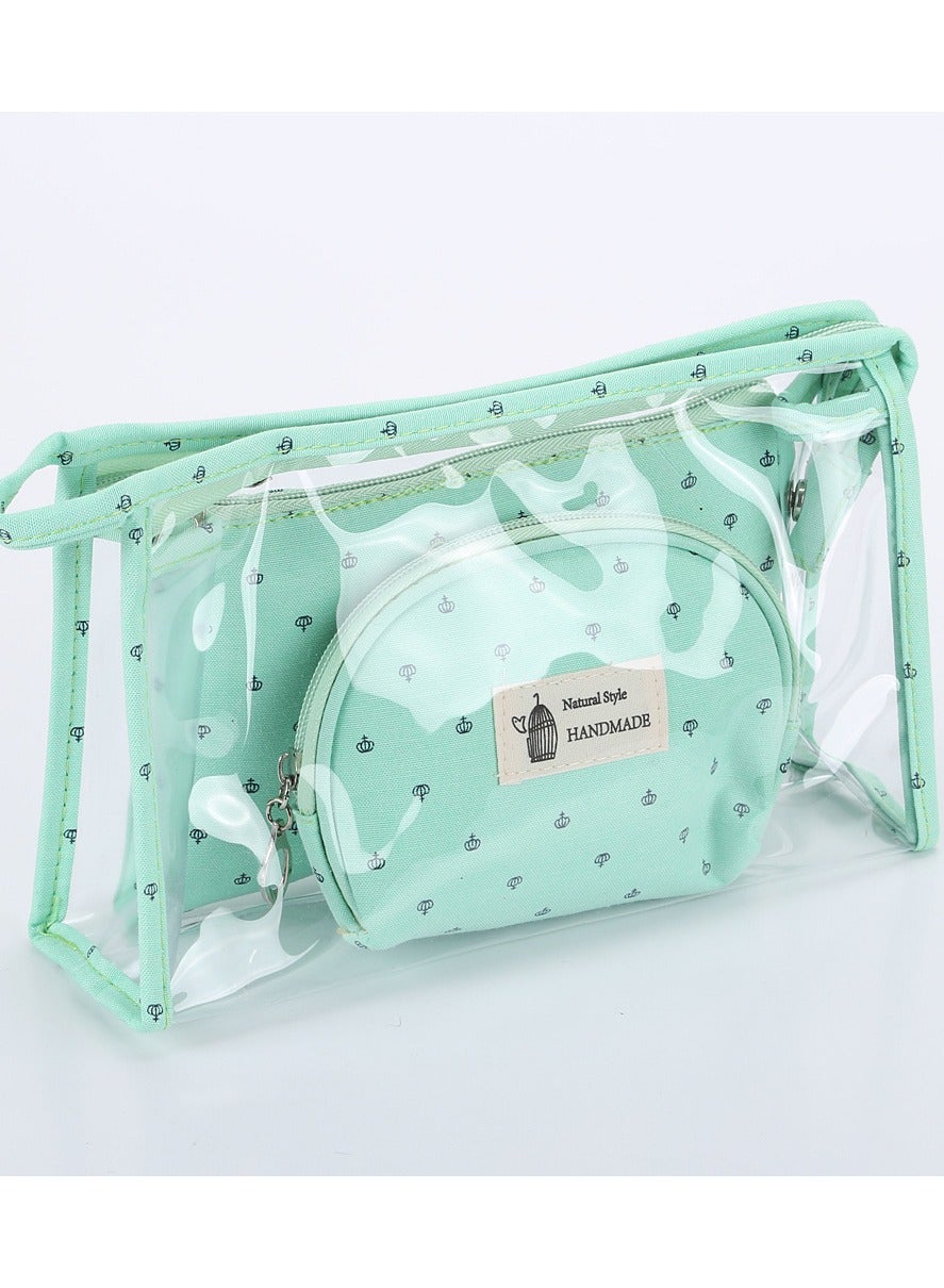 ORiTi Cosmetic Bags Clear Makeup Pouch Bags Toiletry Bag Set of 3 Different Sizes,Portable Zipper Cute Cosmetic Travel Bag Makeup Brush Bag Pouch for Women (01-Green)