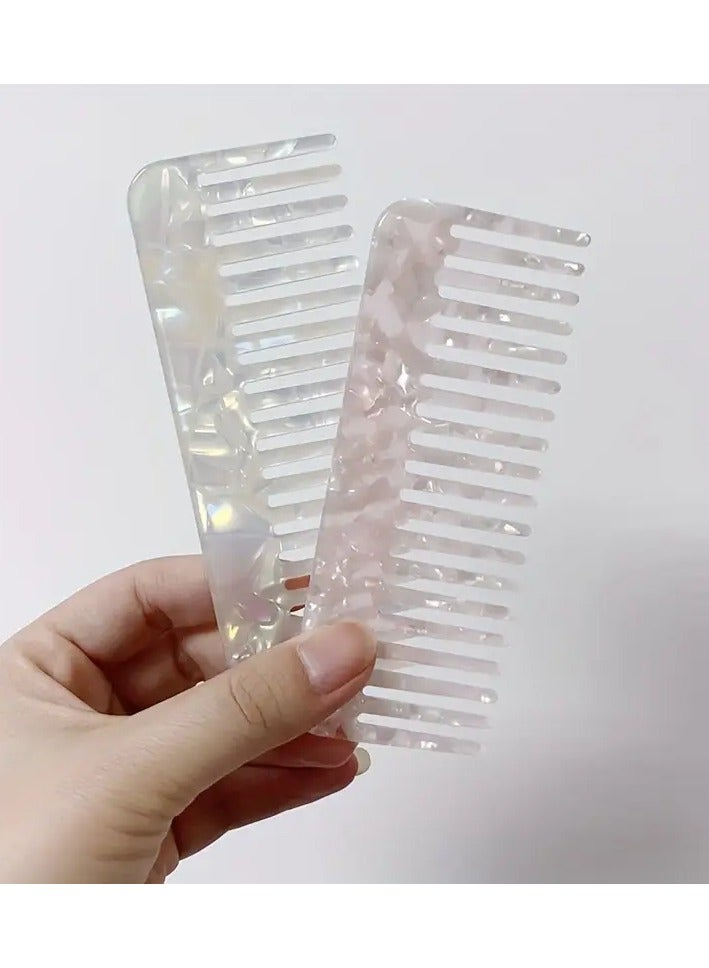 2pcs Luxurious Marble Pattern Wide-Tooth Hair Comb - Anti-Static, Ideal for Long, Curly & Thick Hair, Durable Acetate Material