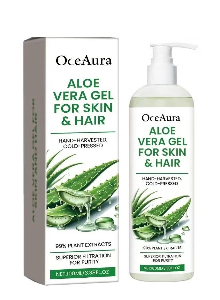 Aloe Vera Gel for Skin & Hair, Soothing Gel Moisturizer for Face and Body, Lightweight Non-Sticky Aloe Gel for Sunburn Relief and After Sun Care (100ml)
