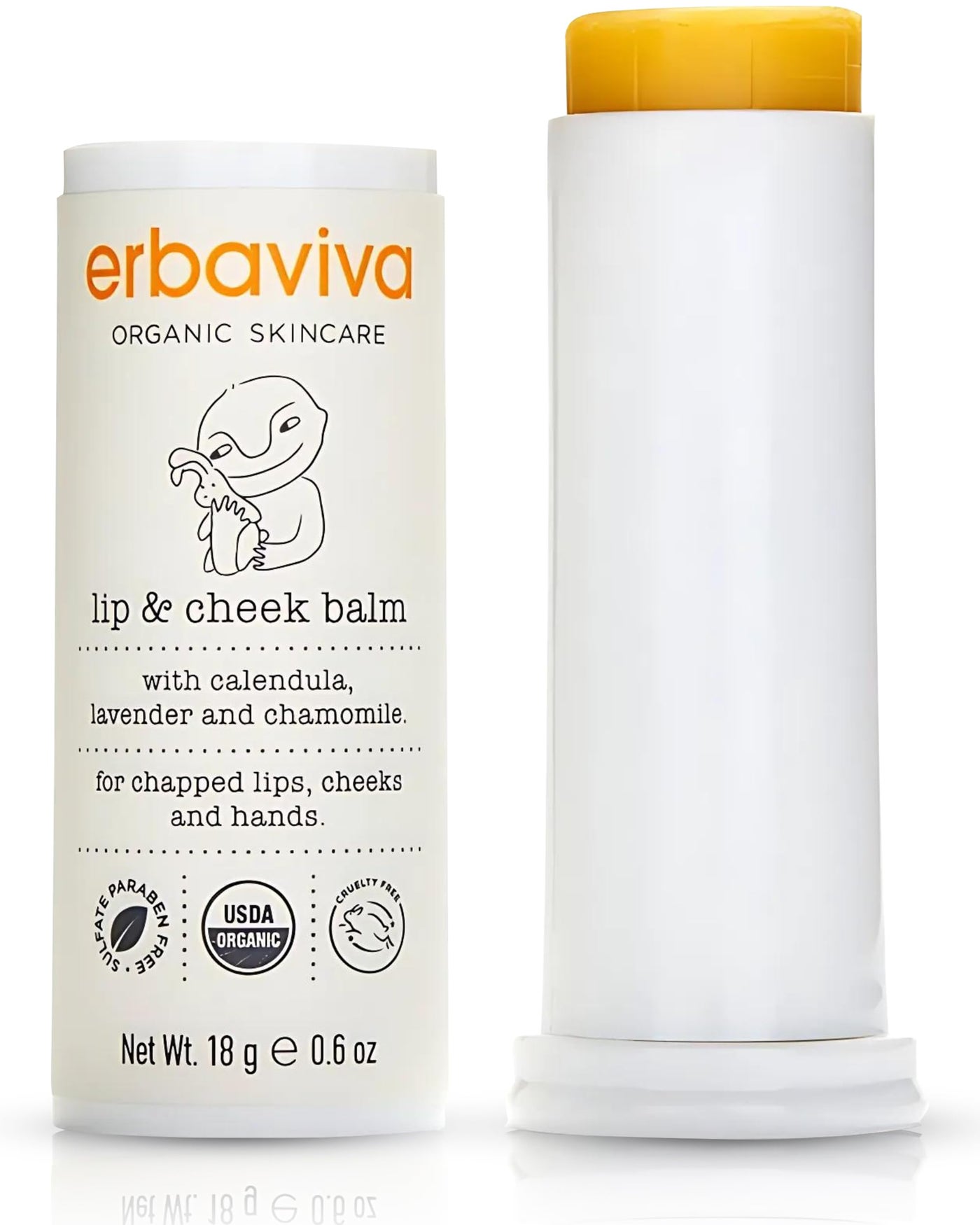 Erbaviva Organic Lip & Cheek Balm â€“ Moisturizing Stick for Baby & Adults | USDA Organic, Shea Butter & Calendula for Dry, Chapped Skin | Lip, Cheek & Hand Protection