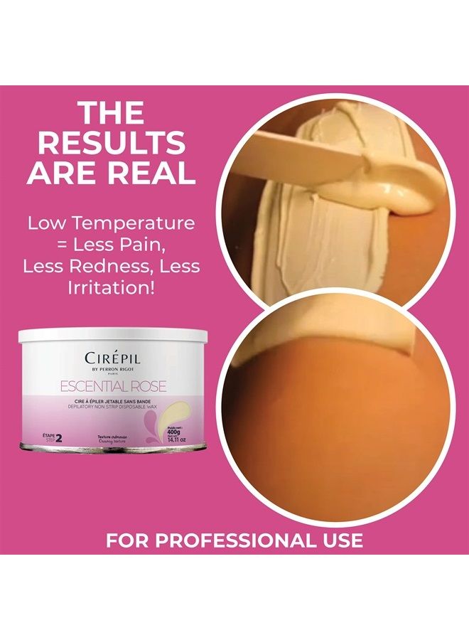 Escential Rose - 400g / 14.11 oz Wax Tin - Light Rose Scent - Creamy Texture - All-Purpose, Excellent for Short, Coarse or Shaved Hair - Easy Removal, No Strips Needed