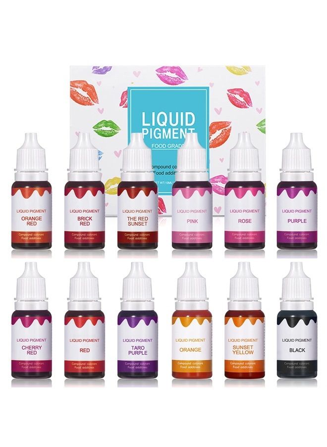 12 Colors DIY Lip Gloss Pigment Set，Liquid Pigment for Lip Gloss Natural Multifunctional High Color Rendering Red Warm Color Pigment for Lip Gloss Making-Set A
