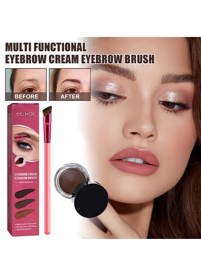 Eyebrown Cream Eyebrow Brush,Multi Functional Eyebrow Cream Eyebrow Brush Set,Waterproof Sweat Resistant,Natural Persistence,Reaching The Contour Effect Of Oblique Wild Eyebrow Eye Shadow,Suitable For Use In Makeup(#Dark Brown)
