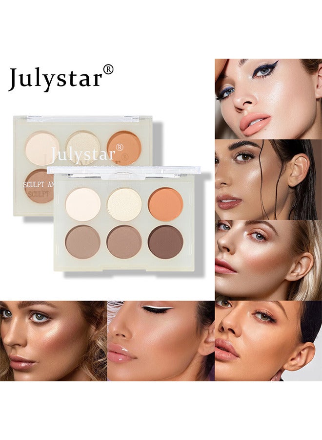 6 Colors Blush Highlighter Makeup Palette, Bronzer Powder Matte Shimmer Metallic Finish, Face Blusher Contour Highlight Glitter Waterproof And Long Lasting Bling Natural Sparkle For Woman