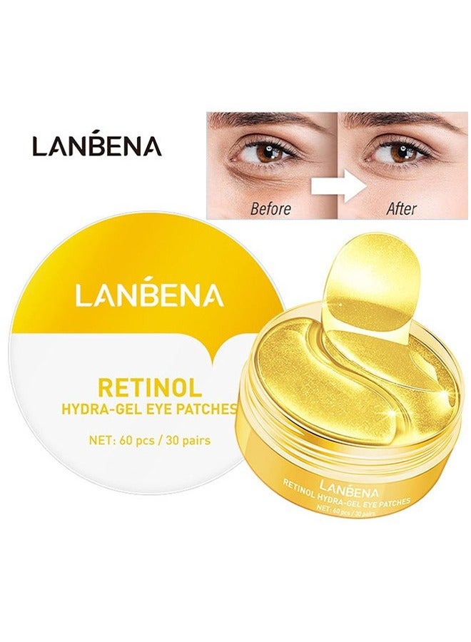 Retinol Hydra-Gel Eye Patches, Gold Under Eye Mask Retinol And Collagen, Under Eye Mask For Face Care, Eye Masks For Dark Circles And Puffiness, Under Eye Masks For Beauty And Personal Care 30 Pairs