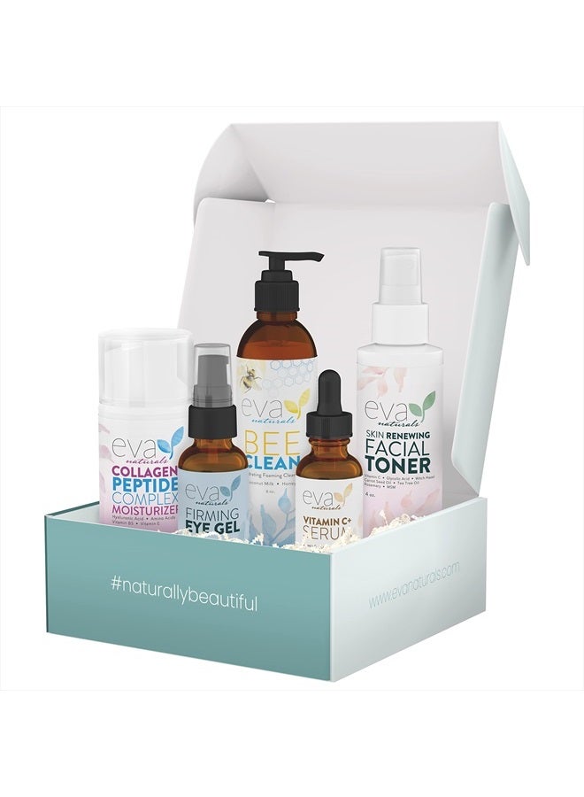 Rejuvenating Skin Care Set - Exfoliate, Replenish & Moisturize With Vitamin C Plus Serum, Bee Clean Cleanser, Eye Gel, Face Moisturizer & Toner - Perfect Facial Cleanser Bundle