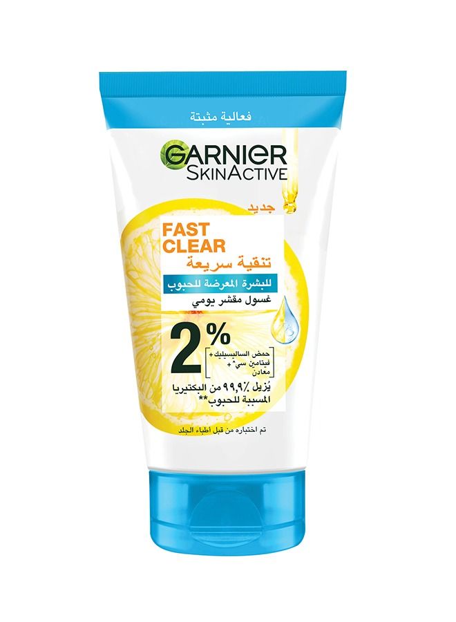Skinactive Fast Clear 3-in-1 Face Wash For Acne Prone Skin With Salicylic Acid And Vitamin C, 150ml