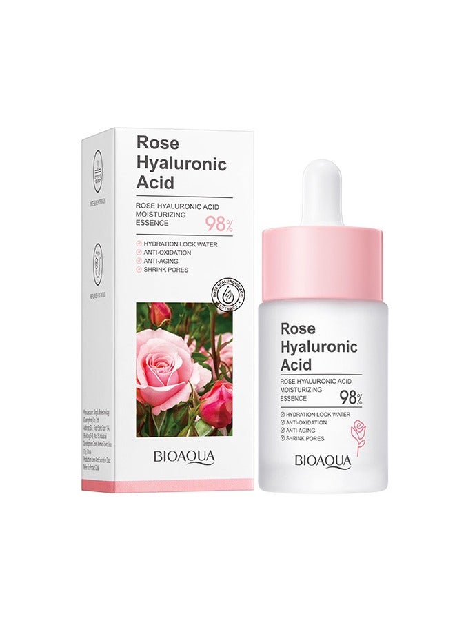 Rose Hyaluronic Acid 98% Moisturizing Essence Facial Serum Hydration Shrink Pores Anti-Oxidation Nourishes 30ml