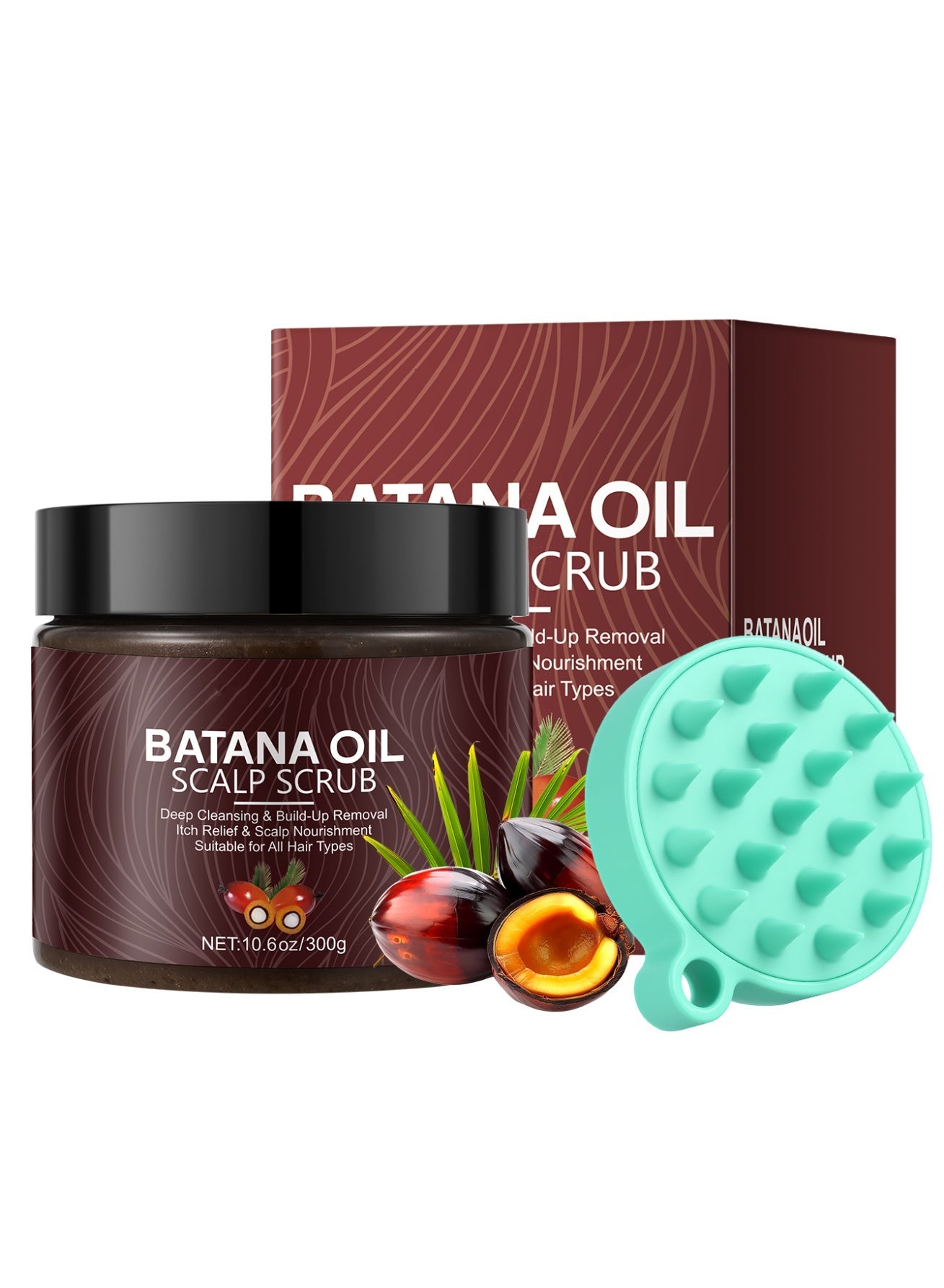 Batana Oil Scalp Scrub, Shampoo 2 in 1 Treatment with Silicone Massager Exfoliates Removes Buildup and Dandruff Deep Cleansing for Itch Relief and Scalp Nourishment Suitable for Ali Hair Types 300g
