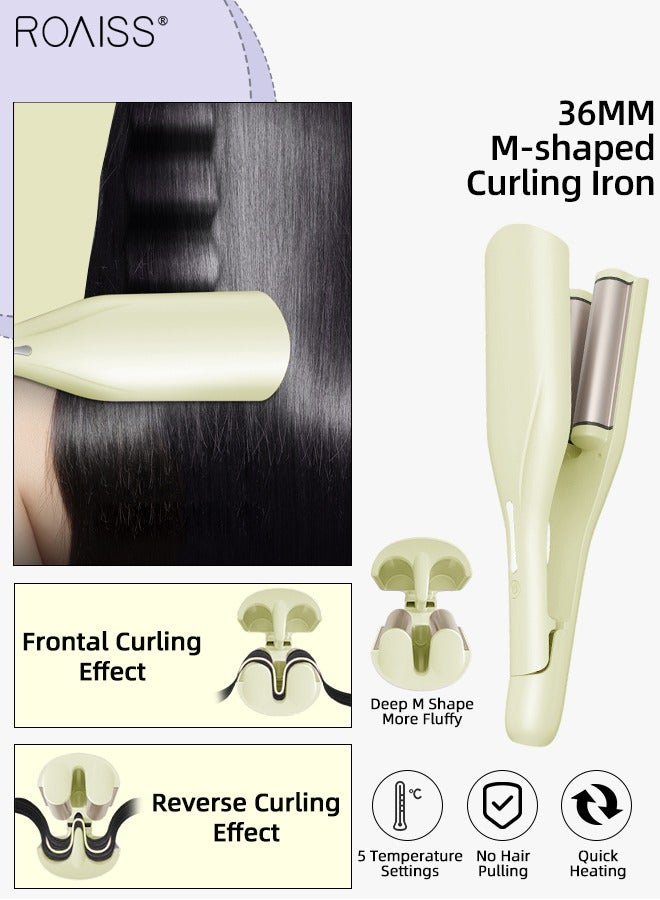 36MM M-shaped Curling Iron, Rommantic French Egg Roll Hair Curler, 5 Temp Ceramic Hair Waver Hair Iron Suitable for All Kinds of Short Hair, Medium Hair, Long Hair