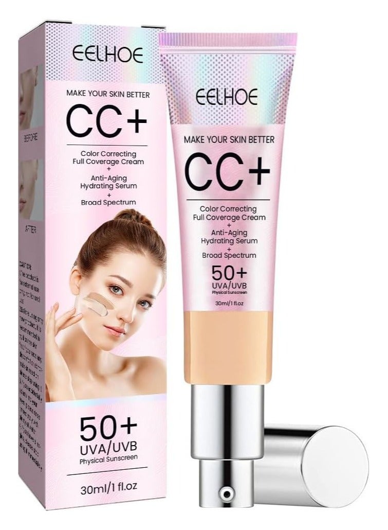 Cc Cream Spf 50+, Sunscreen Full Coverage Foundation With Moisturizing Serum Improves Skin Texture And Color Correction Provides High Coverage To Reduce Sun Damage