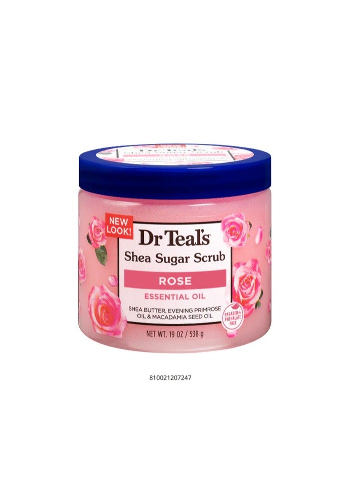 Rose Shea Sugar Body Scrub for Gentle Exfoliation - Calms the Mind & Moisturizes Skin with Rose Essential Oil & Shea Butter (538 g)