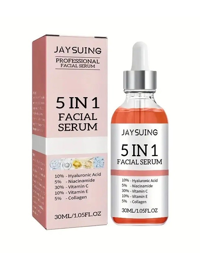 JAYSUING 5-in-1 Facial Treatment with Hyaluronic Acid, Collagen, Niacinamide, Vitamin C & E - Pore Minimizing Hydration Formula, Suitable for All Skin Types, Non-Irritating, Alcohol-Free