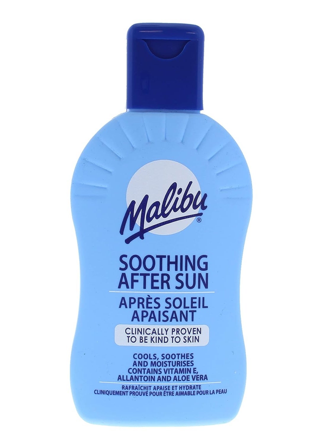Malibu After Sun Lotion 6.76 fl oz â€“ Cooling Aloe Vera & Vitamin E Moisturizer for Sunburn Relief, Hydrating Post Sun Care for Face & Body, Fast-Absorbing, Made in UK