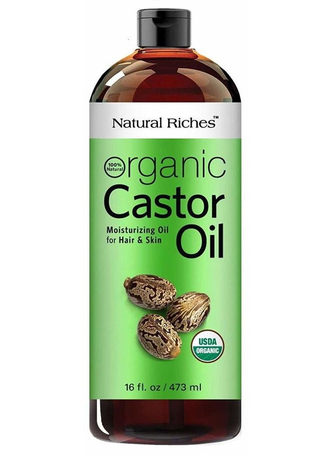 Organic Castor Oil - Cold Pressed, USDA Certified for Hair Growth, Thicker Eyelashes, Eyebrows - Moisturizes Dry Skin and Hair, Helps with Dandruff - Hexane-Free, 16 fl. oz.