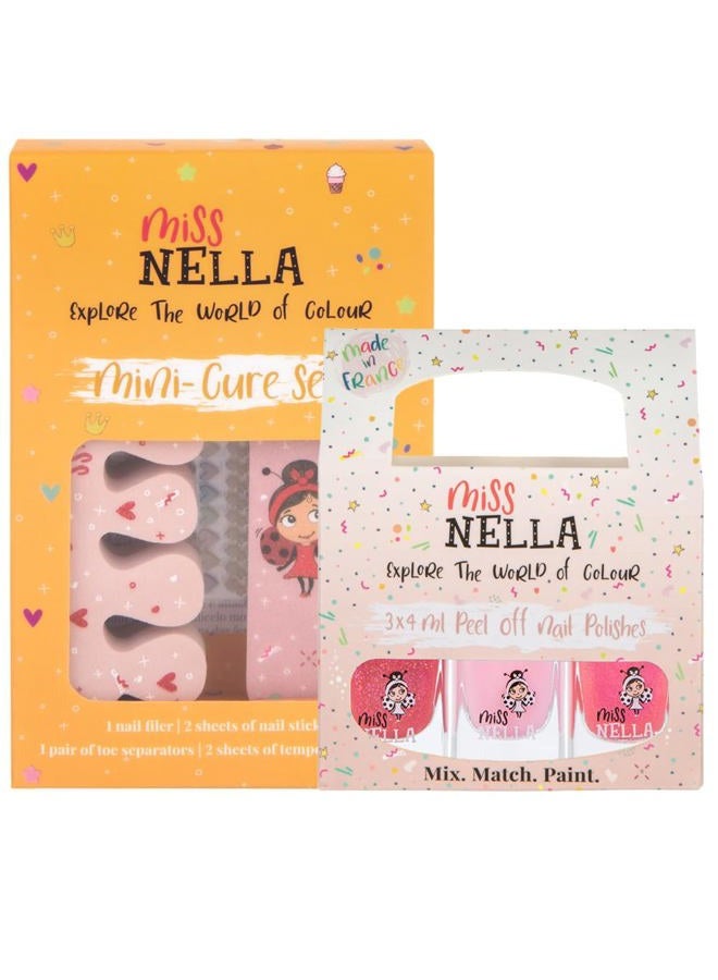 NAIL KIT & Pink Glitter Attack- Nail accessories for kids- 3 peel off nail polish, nail stickers, tattoos, nail filer & toe separators- all designed foe children hands & toes