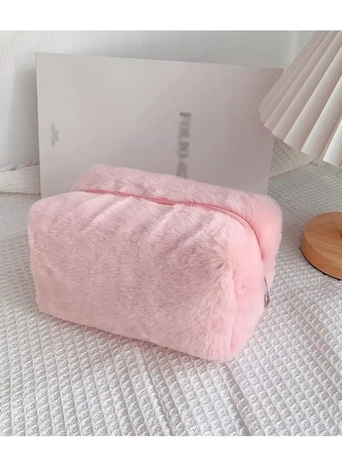 Macaron Color Fluffy Toiletry  Bag For  Wowen Large Cosmetic Bag  Travel Portable Makeup Bag Organizer For Toiletries Essenstials Accesories.