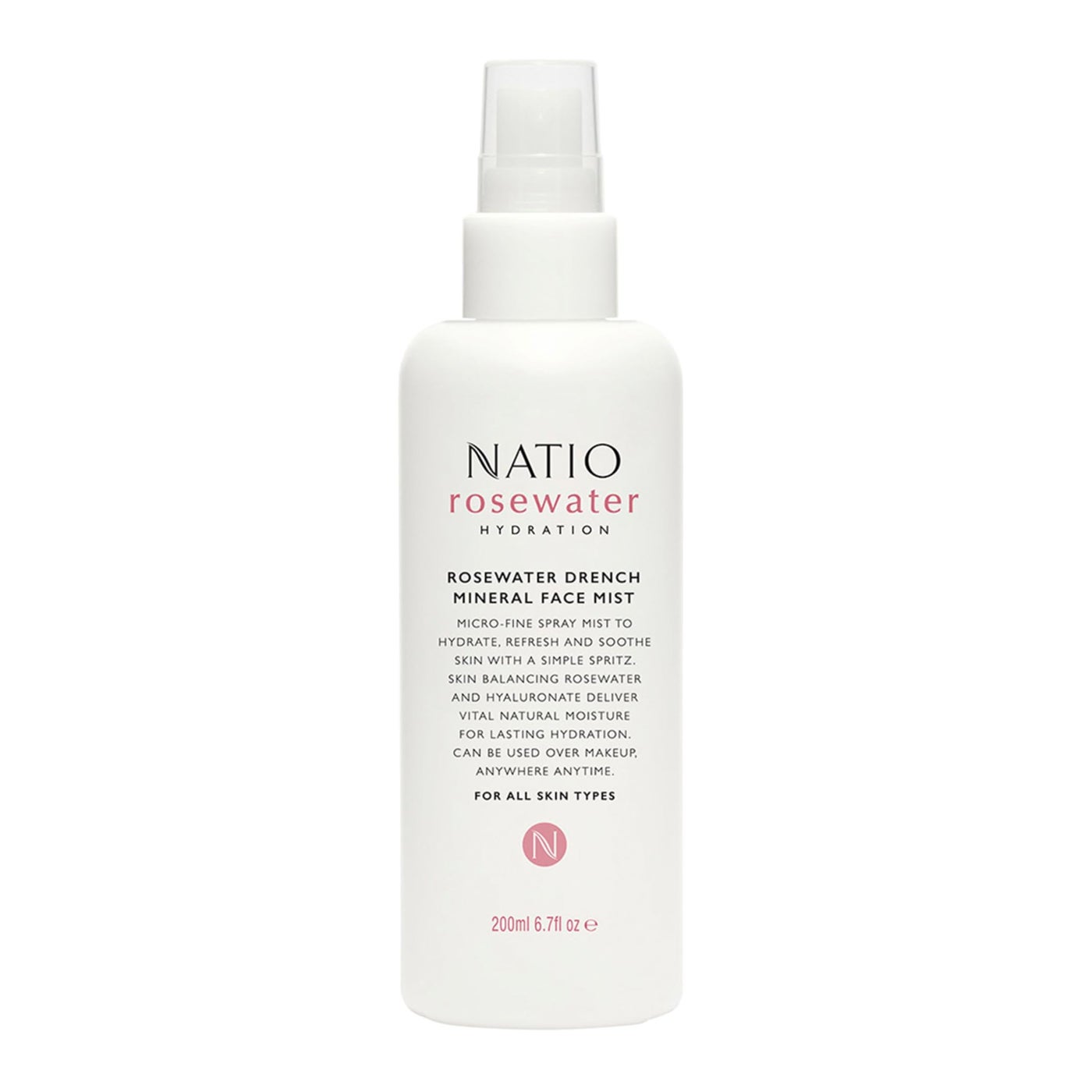 Natio Australia Rosewater Hydration Drench Mineral Face Mist, 6.7 oz - Face Moisturizer For All Skin Types - Makeup Safe Face Mist Hydrating Spray