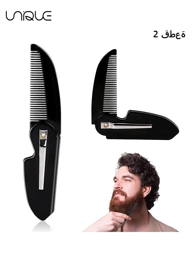 2 PCS Folding Mustache Comb - Portable Beard Comb for Men - Men's Fine Tooth Plastic Pocket Comb - Black