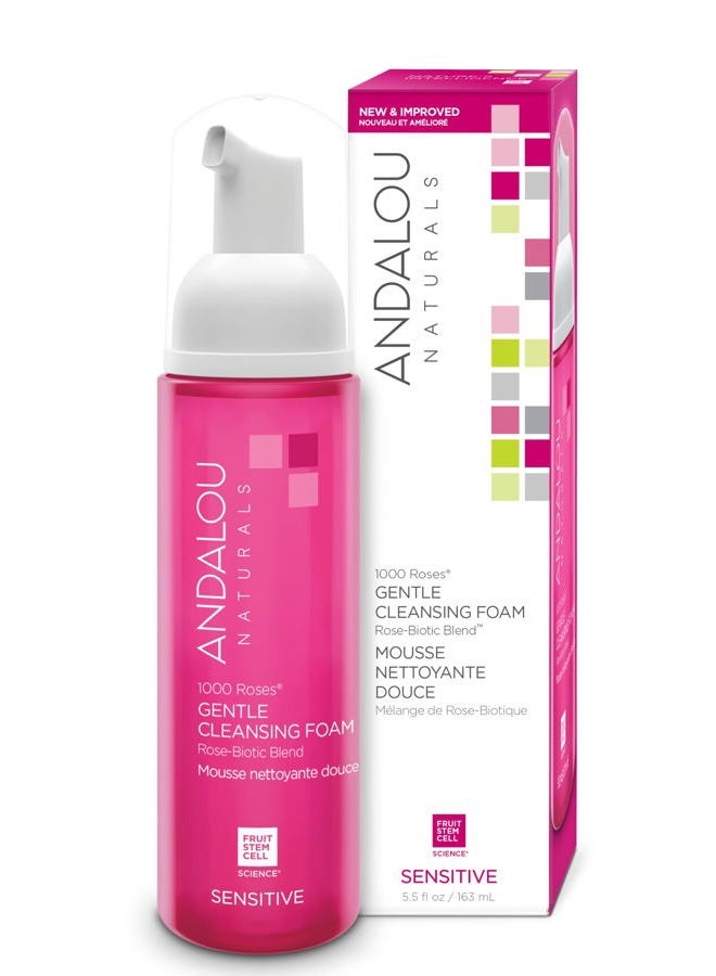 1000 ROSES Gentle Cleansing Foam Face Wash, Hydrating Foaming Facial Cleanser with Rosewater & Aloe for Women & Men, Non Toxic, Vegan