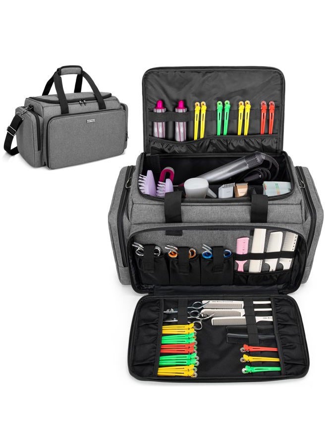 Large Capacity Hairdresser Bag with Adjustable Dividers, Travel Barber Case Holds Various Hair Cutting Tools (NO ACCESSORIES), Gray