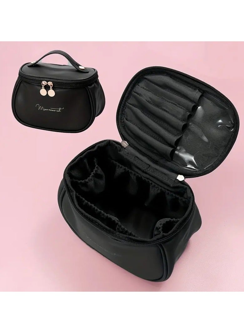 Travel Cosmetic Bag For Women, Large Capacity Makeup Organizer Bag With Portable Handle Zipper Makeup Brush Holder, Makeup Bags For Women Toiletry Bag For Girls Traveling