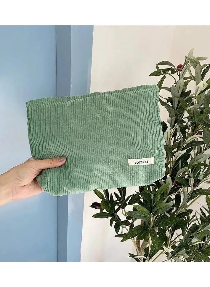Stylish and Spacious Corduroy Travel Makeup Bag with Zipper - Perfect for On- the-Go Beauty Essentials
