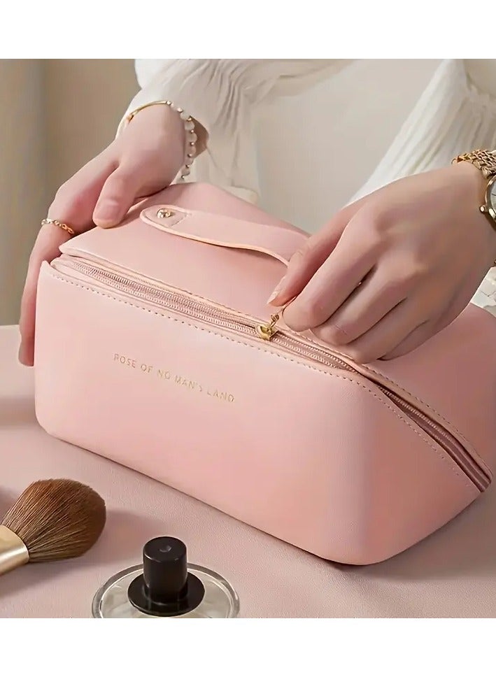 Cosmetic Bag with High Appearance Square Grid Pillow Bag Large Capacity Portable Faux Leather Cosmetic Storage Bag Travel Wash Bag