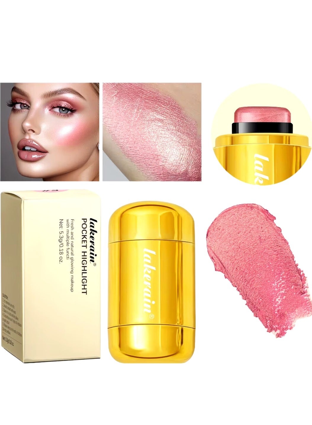 Pocket Highlight Makeup Highlighter Cream Stick Long Lasting Lightweight and Silky Waterproof and Sweatproof Multi Stick Eyeshadow Blush and Highlighter Makeup Stick 03