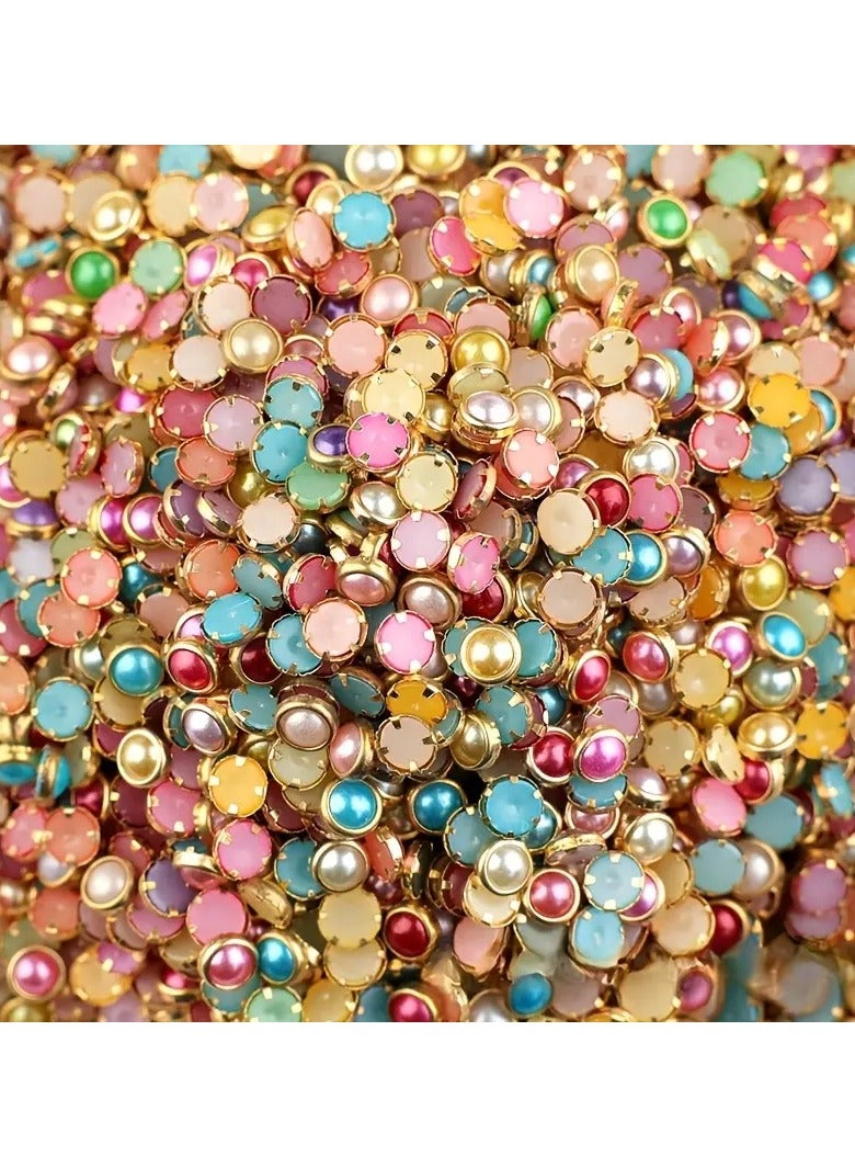 100pcs 4mm Edge-Rimmed DIY Nail Art Pearls, Half-Round Imitation Pearl Beads, Multi Color Pearl Nail Art Charms MIX PEARL