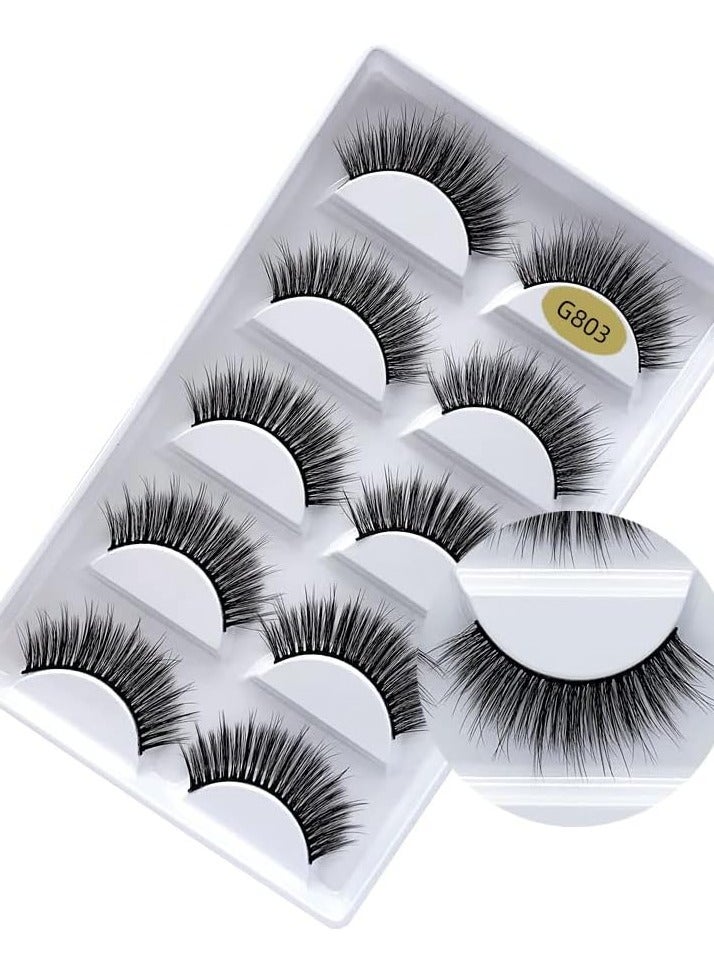 False Eyelashes, 5 Pairs 3D Natural Fluffy false Lashes, Hand-made Dramatic Thick Crossed Cluster false Eye Lashes,Reusable Soft Long Lashes Pack for Makeup (G803)