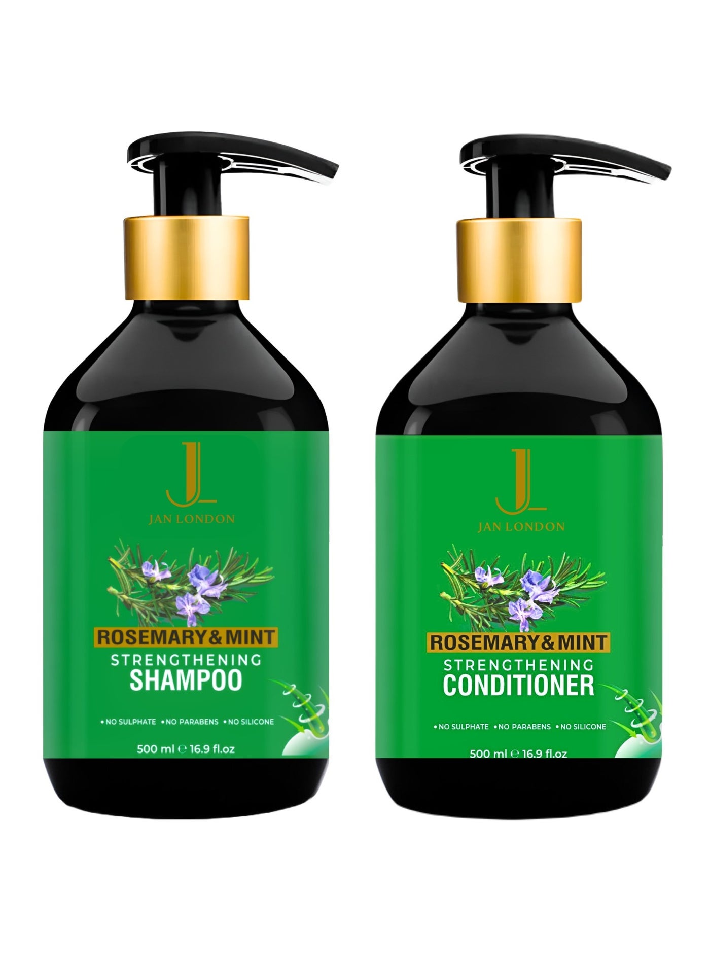 Rosemary & Mint Strengthening Shampoo & Conditioner Pack - 500ml Each | Sulfate-Free, Paraben-Free, Silicone-Free | pH Balanced for Thin, Limp Hair | Nourishing Natural Extracts