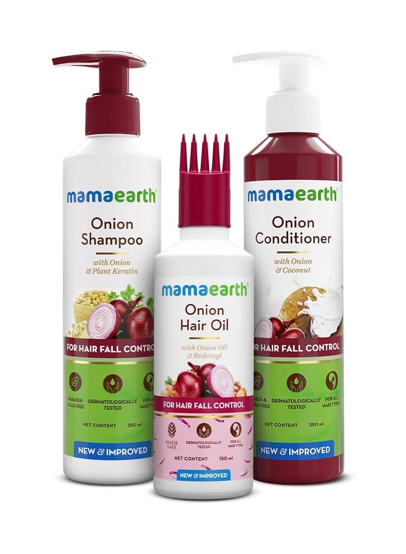 Mamaearth Anti Hair Fall Spa Range with Onion Hair Oil + Onion Shampoo + Onion Conditioner for Hair Fall Control