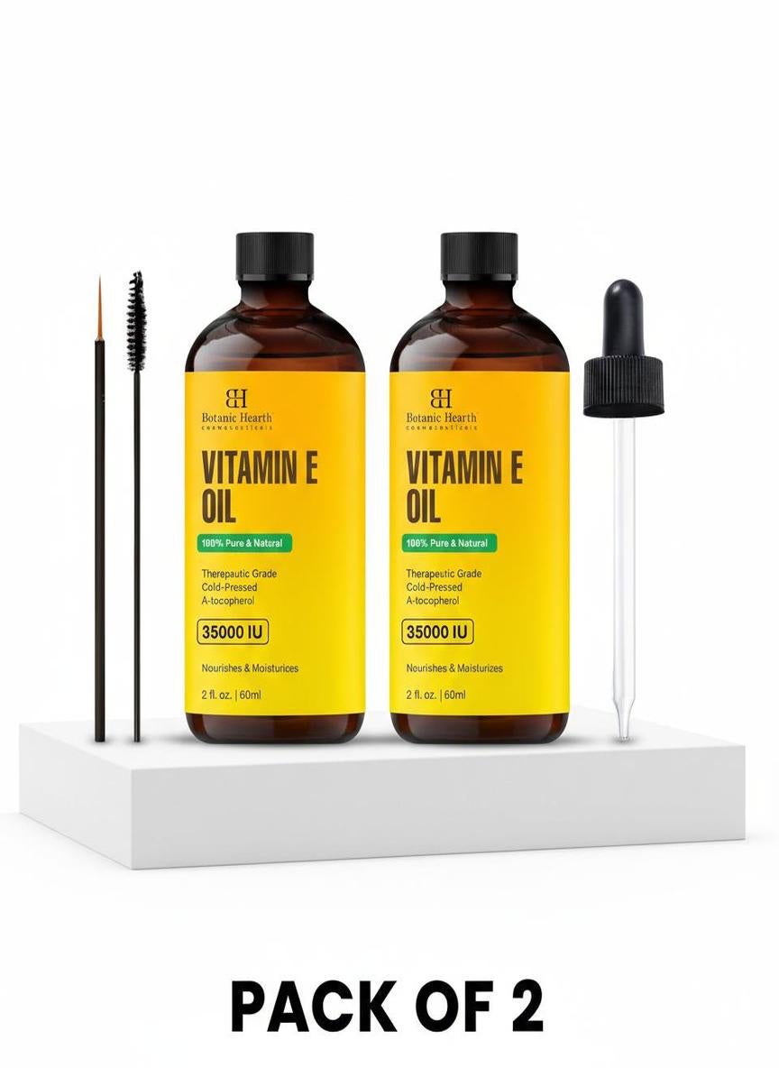 Vitamin E Oil | 100% Pure And Natural Oil For Growth Of Nails, Hair, Eyebrows & Eyelashes | 35,000 Iu | Hair & Body Oil With Eyebrow & Eyelash Brush|Pack of 2