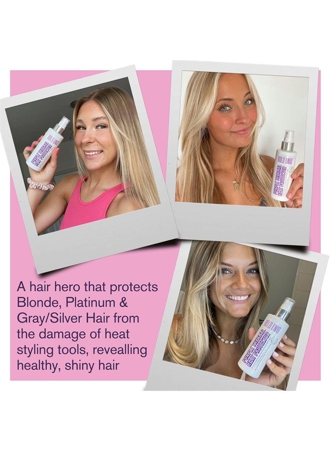 Heat Protectant Spray Formulated For Blonde, Platinum, Ash & Silver/Gray Hair. Thermal Shield Protection Professional Formula Minimises Brassy Yellow Tones. Protects Dry, Damaged, Frizzy & Curly Hair